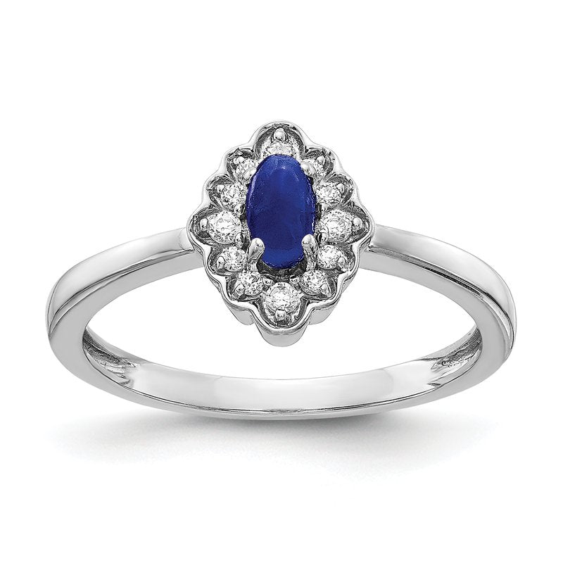 14k White Gold Diamond and Oval Cabochon Ruby Ring