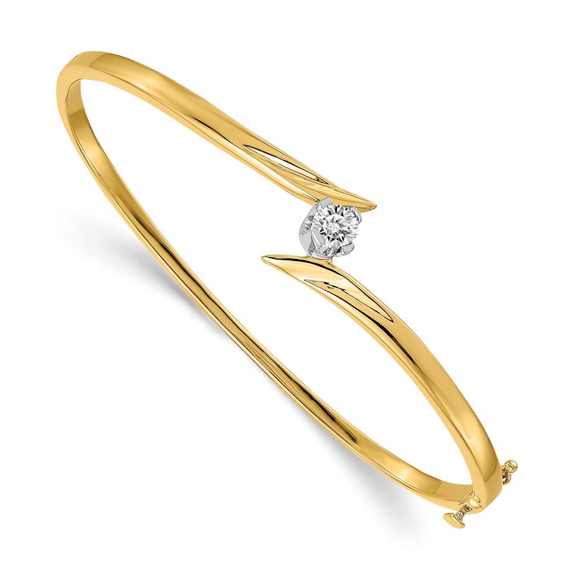 14k Two-tone Complete 1/4 carat VS Diamond Hinged Oval Bangle Bracelet