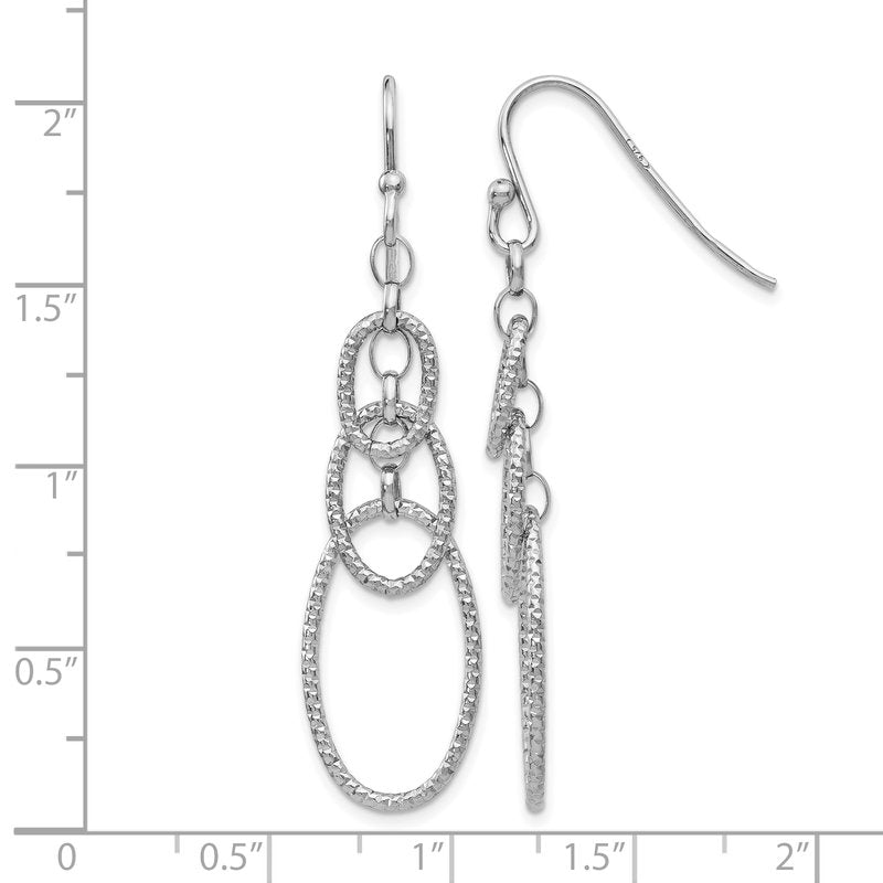 Sterling Silver RH-plt Textured Dangle Shepherd Hook Earrings