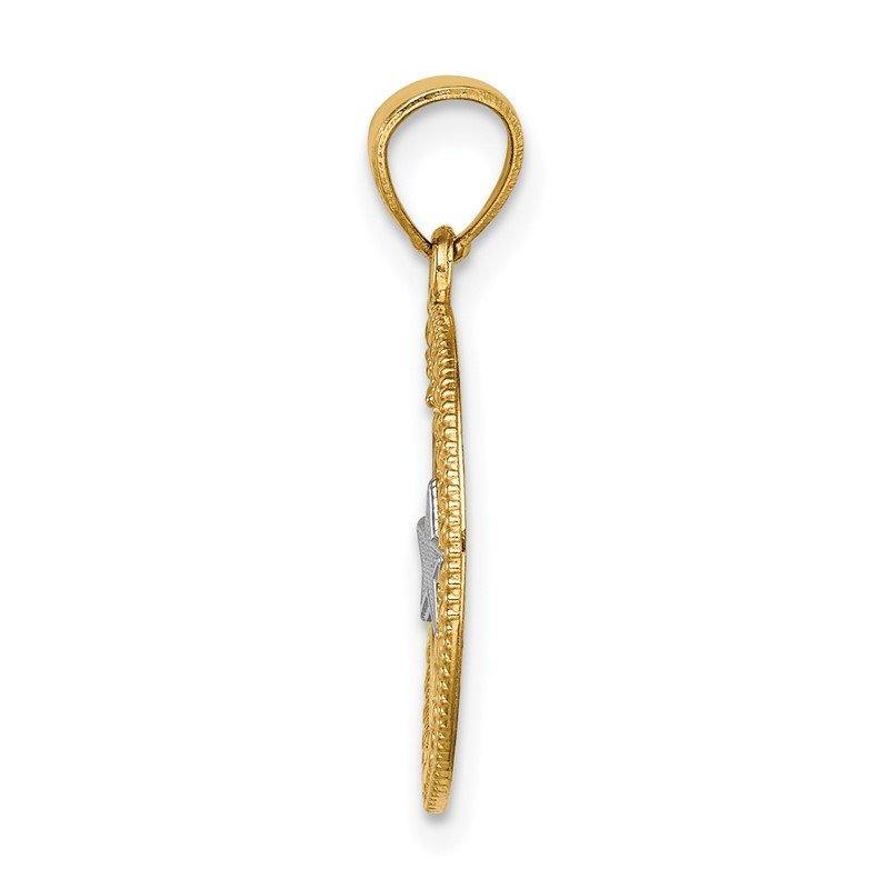 14K and White Rhodium Star and Moon Pendant