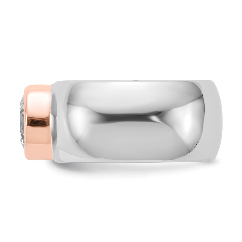 Sterling Silver Rhodium-plated and Rose Gold-plated Accent Brilliant-cut CZ Bezel Ring