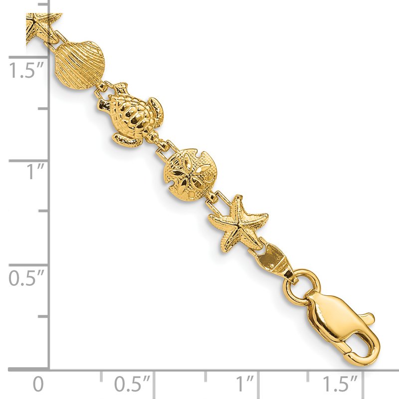14k Polished and Textured Sea Life 7 inch Bracelet