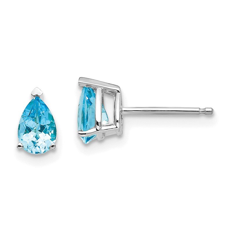 14k White Gold 6x4mm Pear Blue Topaz Post Earrings