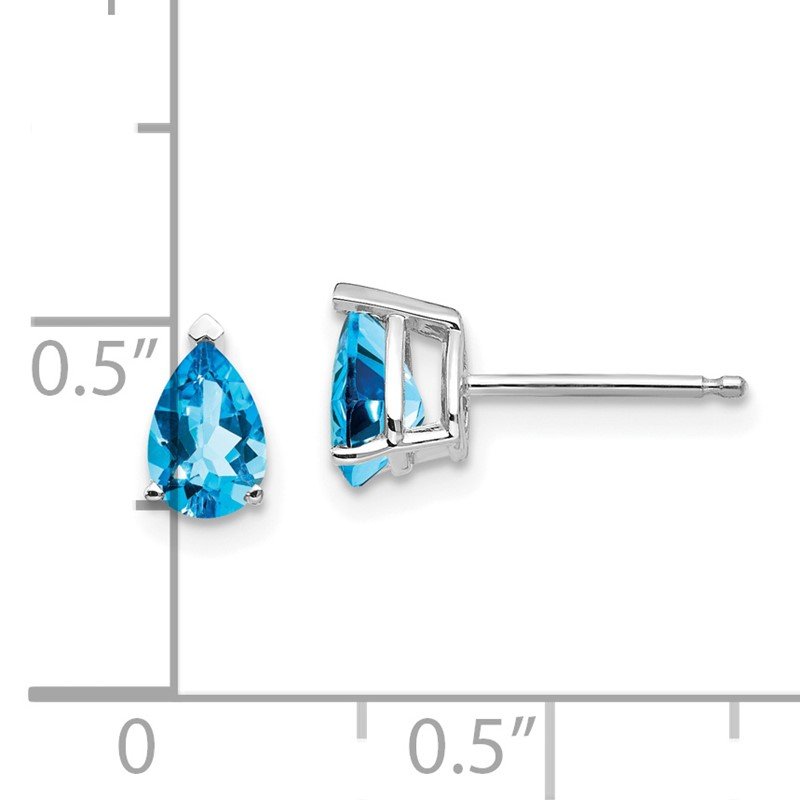 14k White Gold 6x4mm Pear Blue Topaz Post Earrings