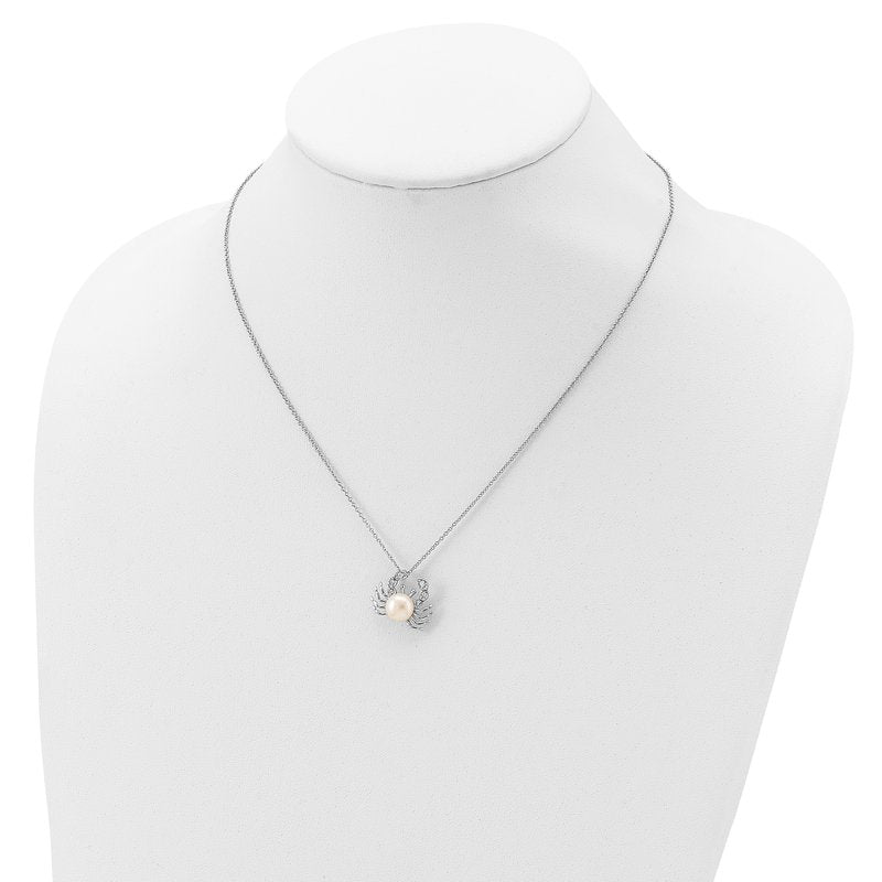 Sterling Silver Rhodium-plated Freshwater Cultured Pearl and Brilliant-cut CZ Crab 18 Inch Necklace