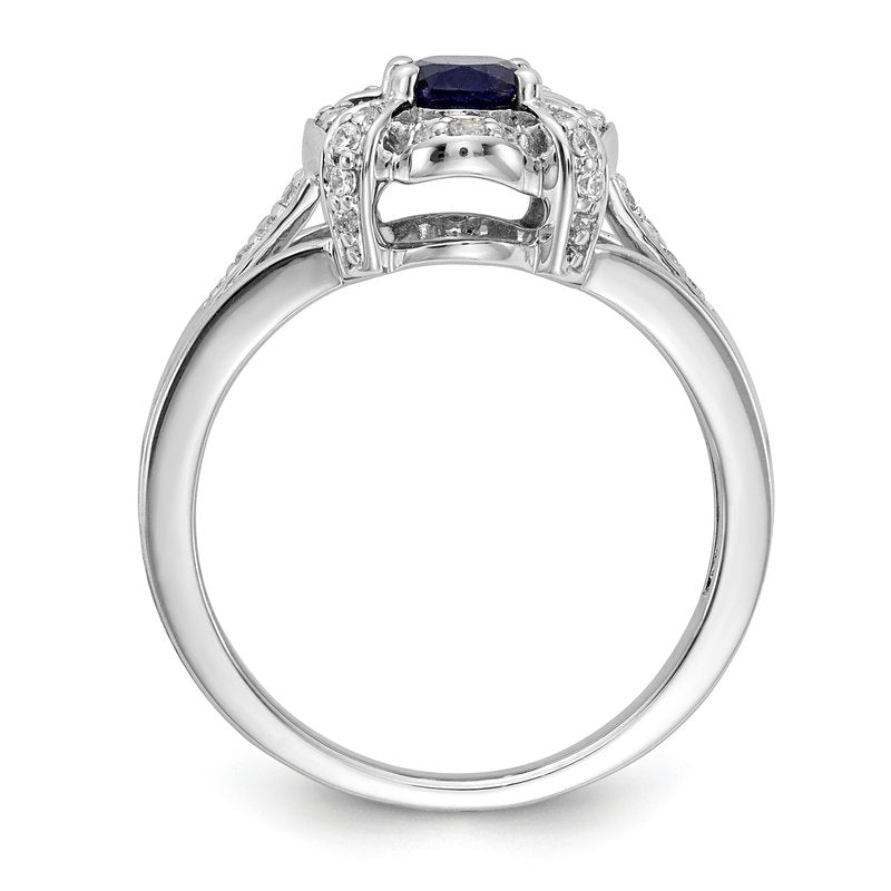 14k White Gold Diamond and Oval Emerald Ring