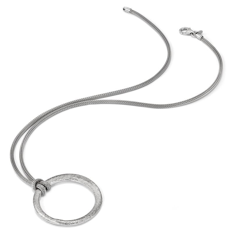 Sterling Silver RH-plated Textured Circle Pendant Necklace