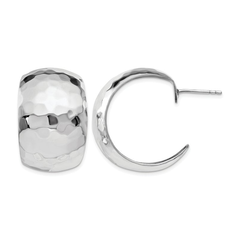 Sterling Silver RH-plated Polished Hammered Post Earrings