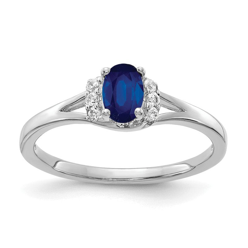 14k White Gold Diamond and Oval Emerald Ring