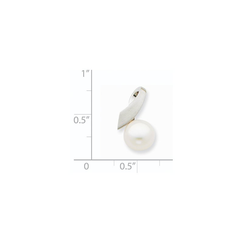 14k White Gold Satin 8-9mm White Button Freshwater Cultured Pearl Slide Fits up to 2mm Regular/3mm Fancy or Reversible Omega