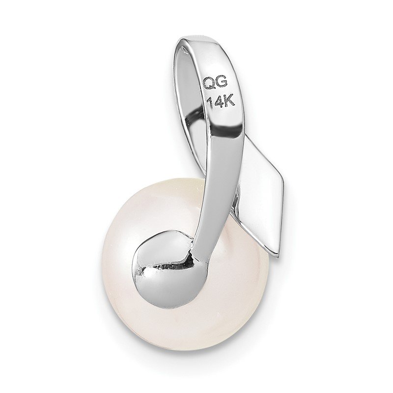 14k White Gold Satin 8-9mm White Button Freshwater Cultured Pearl Slide Fits up to 2mm Regular/3mm Fancy or Reversible Omega
