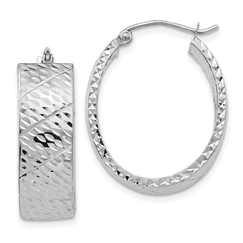 14k White Gold Diamond Cut Hoop Earrings