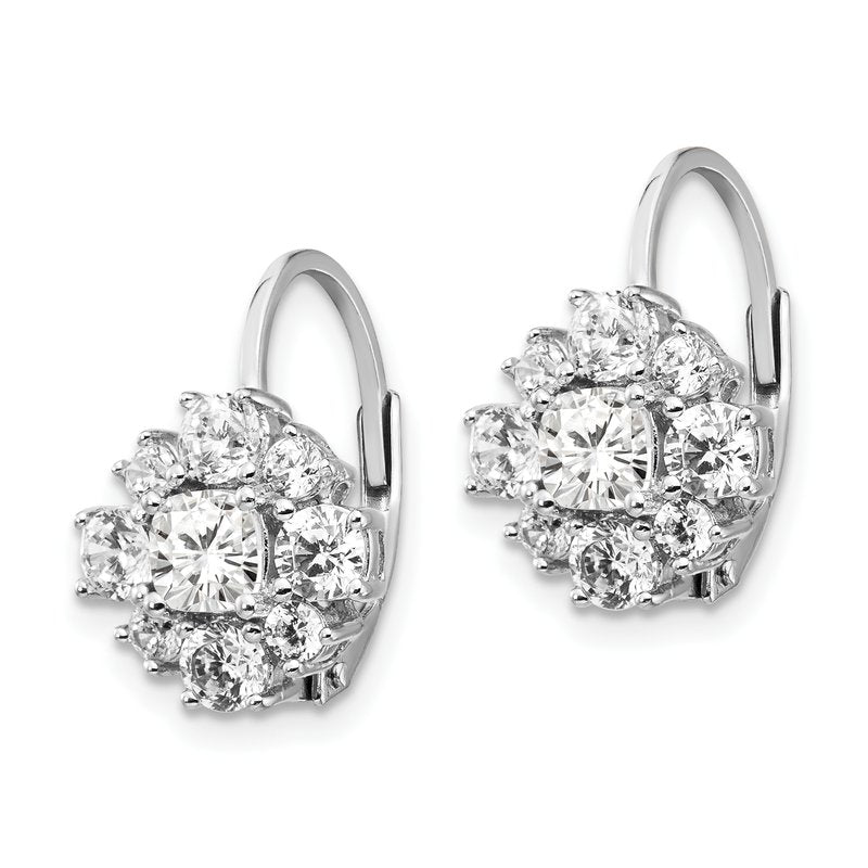 Sterling Silver Rhodium-plated Princess-cut and Brilliant-cut CZ Leverback Earrings