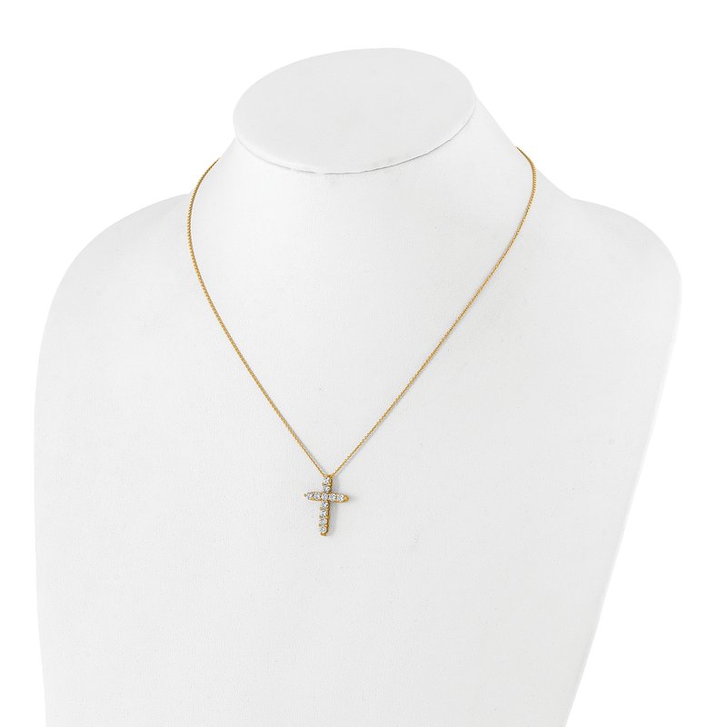 14k White Gold 1/4 carat Diamond Cross Pendant 18 inch Necklace