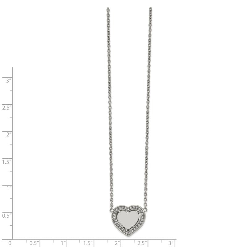 Stainless Steel Polished CZ Heart on a 19.25 inch Cable Chain with a 2 inch Extension Necklace