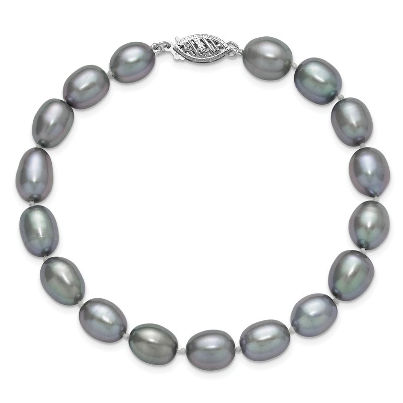 14k White Gold 8-9mm Grey Rice Freshwater Cultured Pearl 16 inch Necklace