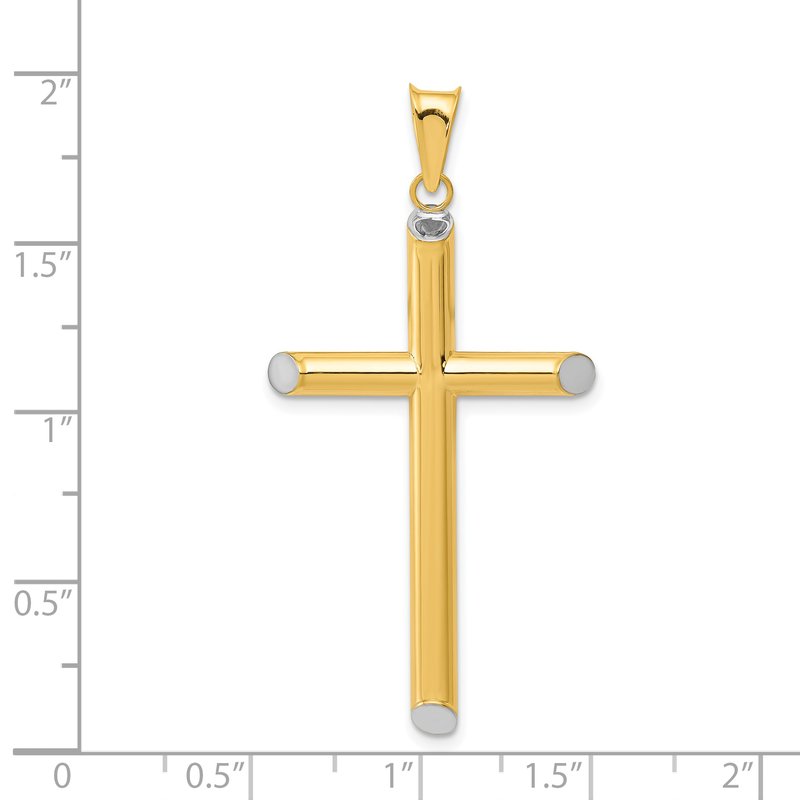 14k and White Rhodium 3-D Hollow Cross Pendant