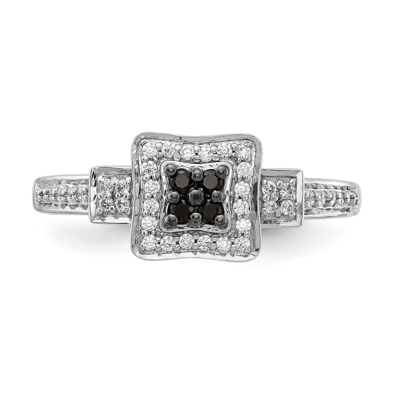 14k White Gold White and Black Diamond Square Ring