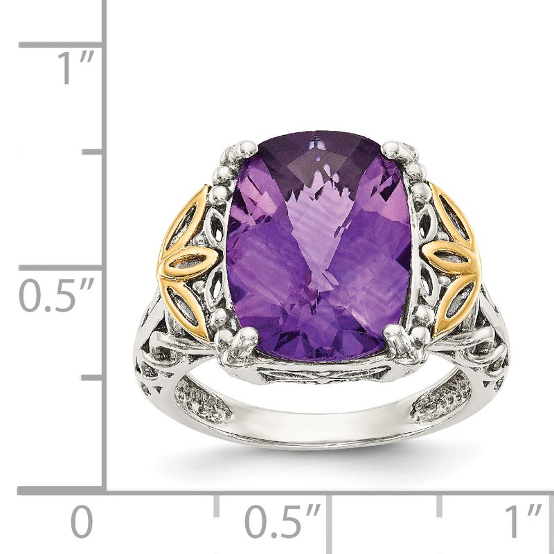 Sterling Silver with 14K Accent Antiqued Cushion Amethyst Ring