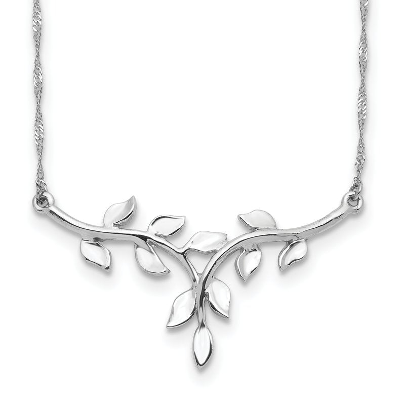 14K White Polished Leaves 17 inch Necklace