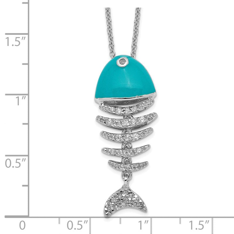 Sterling Silver Rhodium-plated Enameled Brilliant-cut CZ Fish 18 Inch Necklace