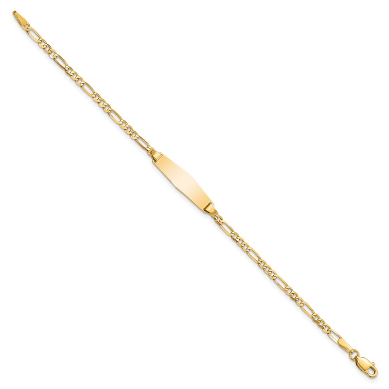 14k Polished Solid Chain/Solid Plate Figaro Link Soft Diamond Shape 19.5x5mm Plate 6 inch Baby/Child ID Bracelet