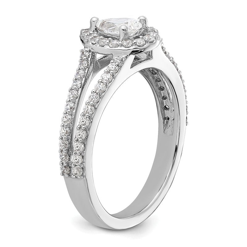 14K White Gold 5/8 carat Lab Grown Diamond VS/SI  D E F  Semi Mount Pear Halo Engagement Ring