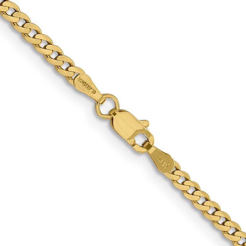 14K 10 inch 2.3mm Flat Beveled Curb with Lobster Clasp Anket