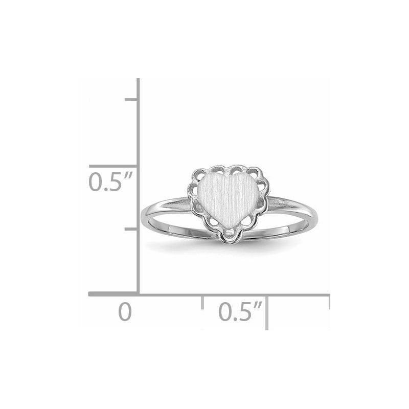 14k White Gold 6.0x6.5mm Open Back Heart Signet Ring