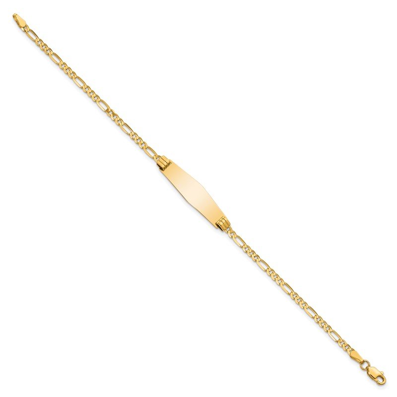 14k Polished Solid Chain/Solid Plate Figaro Link Soft Diamond Shape 24.5x7.3mm Plate 7 inch ID Bracelet
