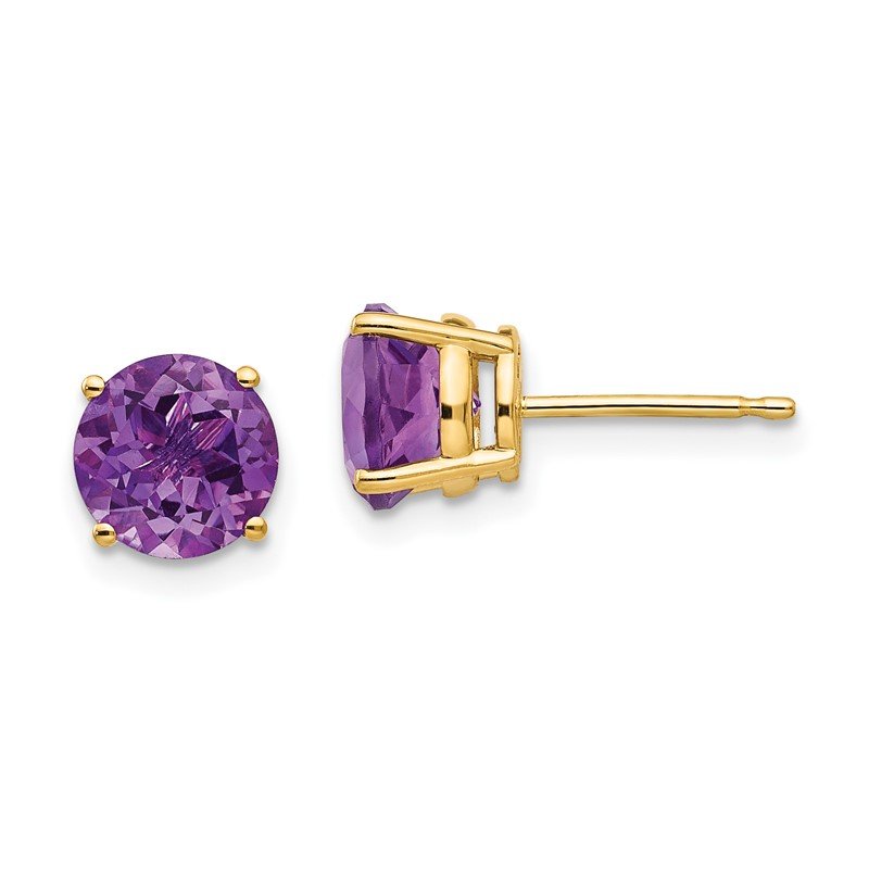 14k 7mm Round Amethyst Post Earrings