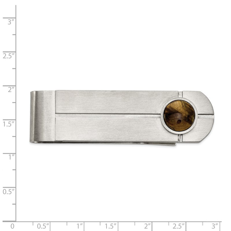 Stainless Steel Brushed with Tiger's Eye Money Clip
