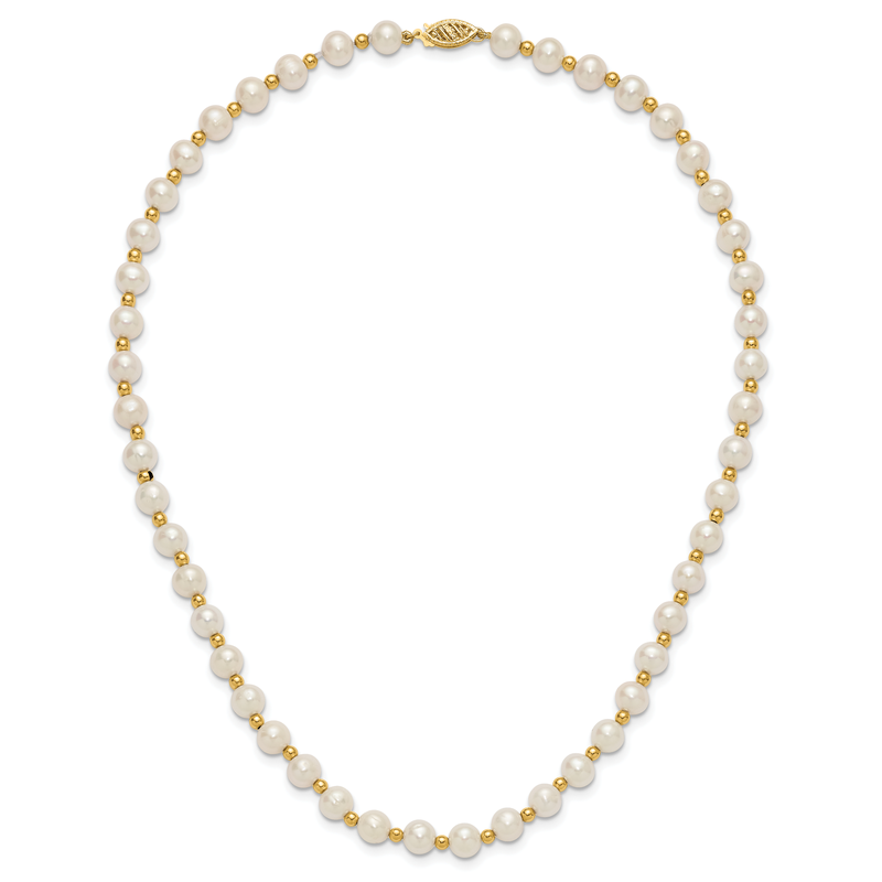 14k 6-7mm White Near-Round Freshwater Cultured Pearl Beaded 18 inch Necklace