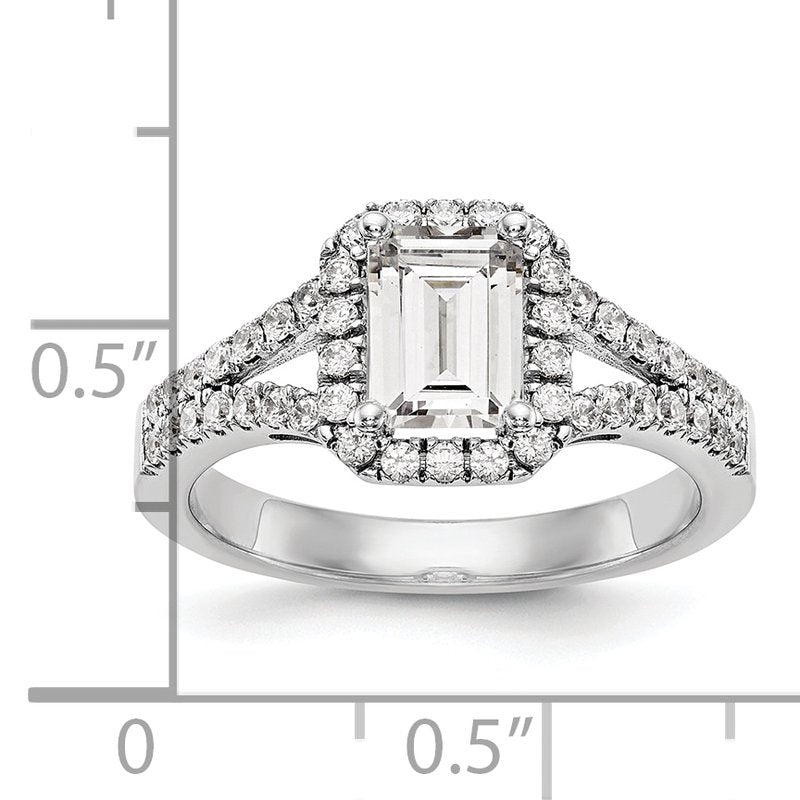 14K White Gold 3/8 carat Lab Grown Diamond VS+ F+ Semi-Mount Emerald Halo Engagement Ring