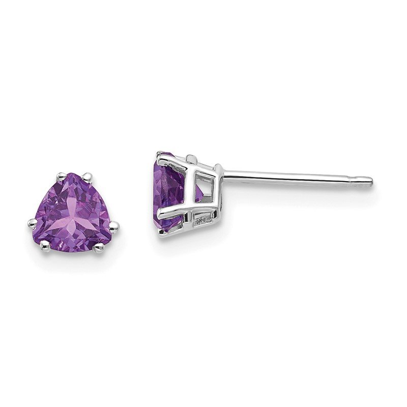 14k White Gold 5mm Trillion Amethyst Post Earrings