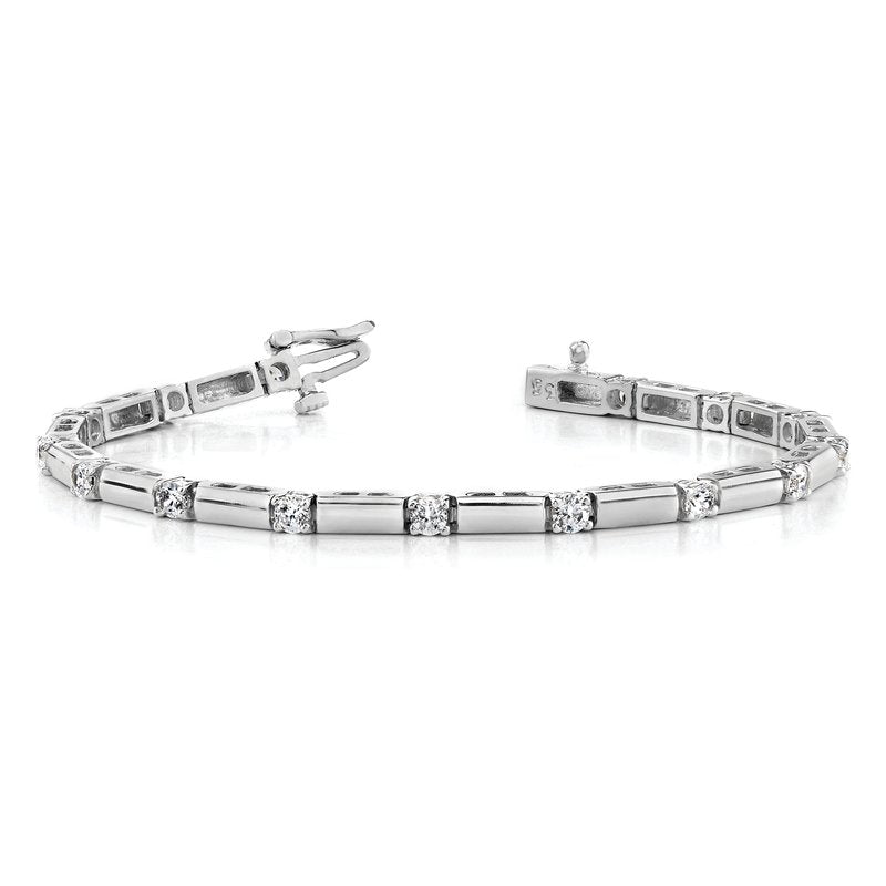 14k White Gold Complete 1 carat Round VS Diamond Bar Link 7 inch Tennis Bracelet