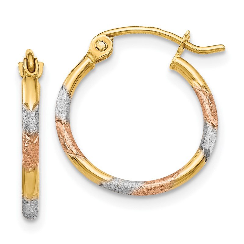 14K w/White and Rose Rhodium 1.5mm Satin &amp; D/C Hoop Earrings