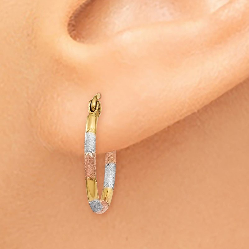 14K w/White and Rose Rhodium 1.5mm Satin & D/C Hoop Earrings