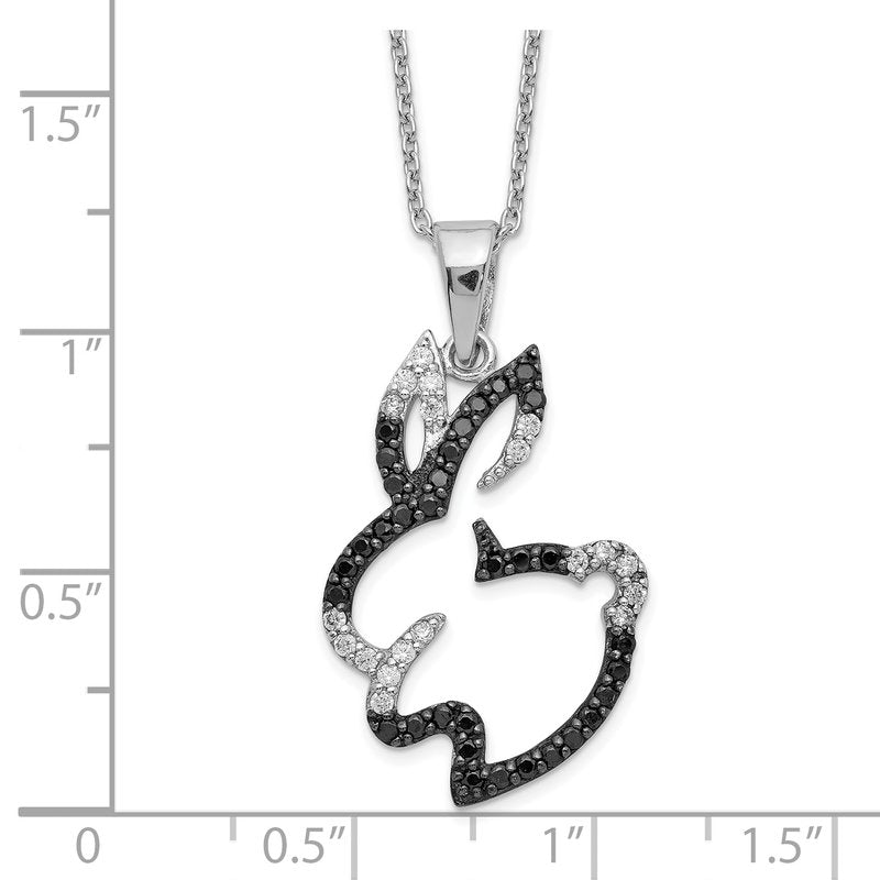 Sterling Silver Rhodium-plated with Black Rhodium Accent Brilliant-cut Black and White CZ Bunny Rabbit 18 Inch Necklace