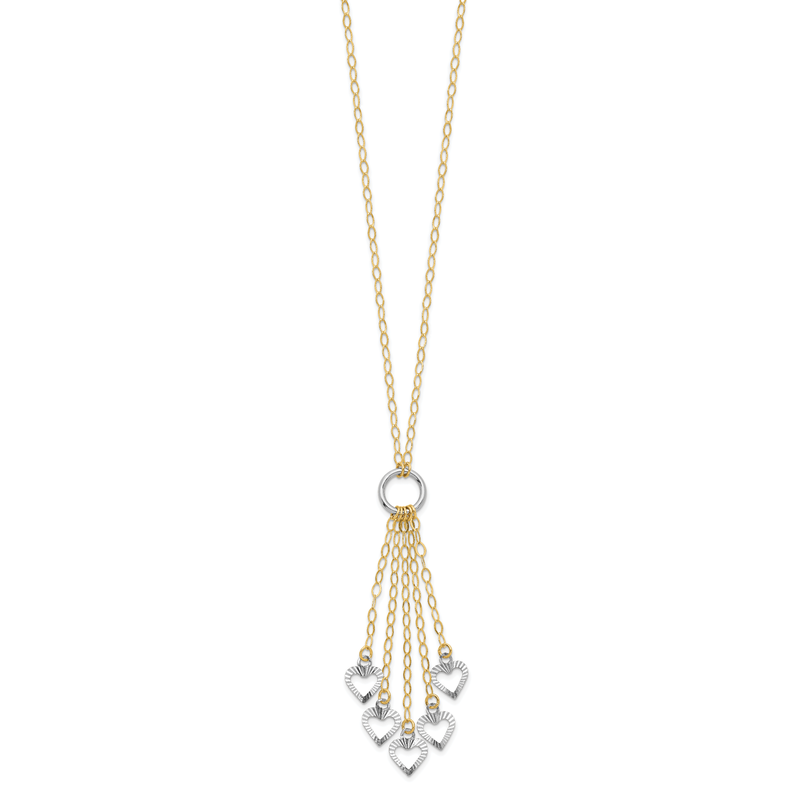 14K Two-Tone Heart Drop 16 inch Necklace Plus 2 inch Extender