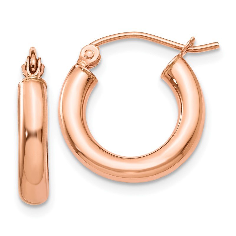 14k Rose Gold 3x16mm Polished Lightweight Tube Hoop Earrings