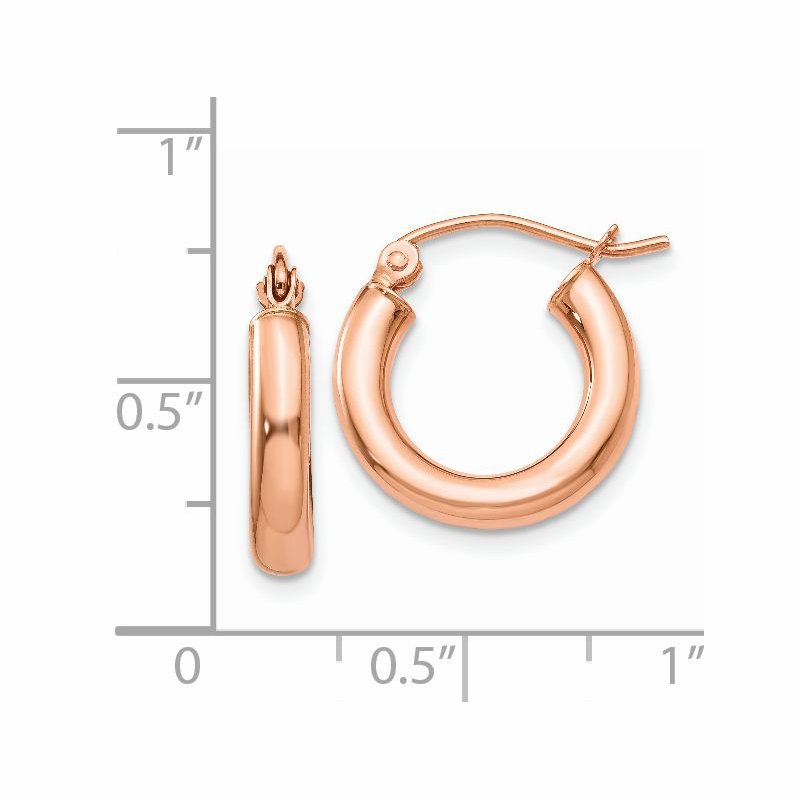 14k Rose Gold 3x16mm Polished Lightweight Tube Hoop Earrings