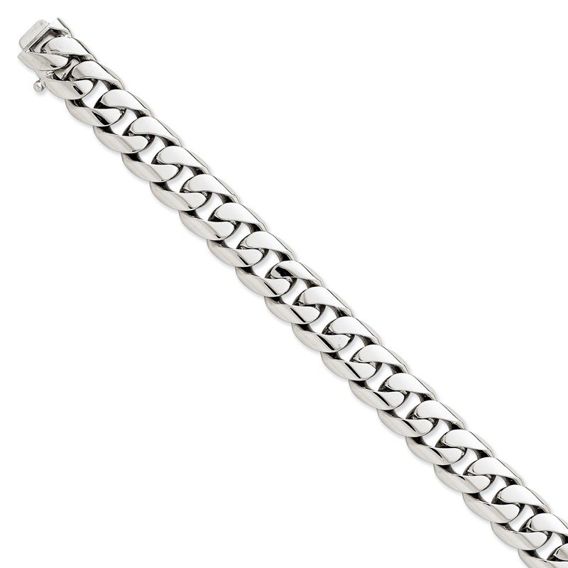 14K White Gold 20 inch 13.4mm Hand Polished Rounded Curb Link with Box Catch Clasp Chain