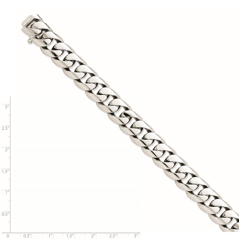 14K White Gold 20 inch 13.4mm Hand Polished Rounded Curb Link with Box Catch Clasp Chain