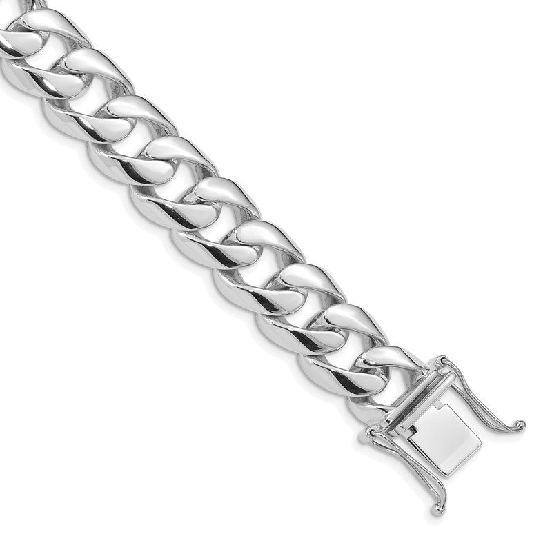 14K White Gold 20 inch 13.4mm Hand Polished Rounded Curb Link with Box Catch Clasp Chain