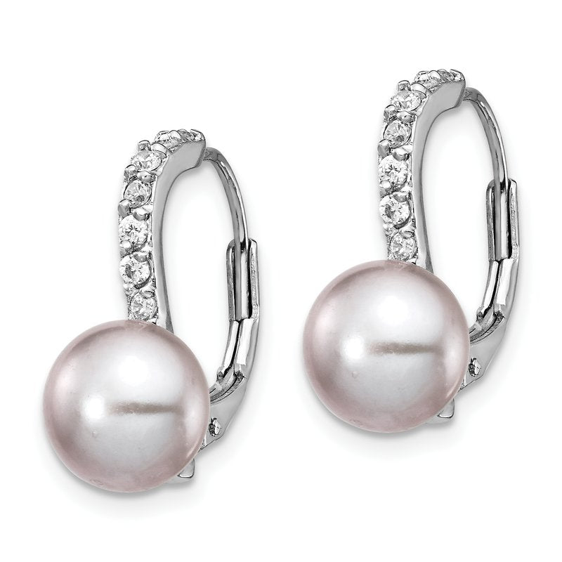Sterling Silver Rhodium-plated Grey Freshwater Cultured Pearl and Brilliant-cut CZ Leverback Earrings