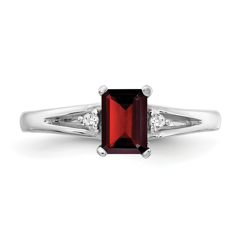 14k White Gold 6x4mm Emerald Cut Garnet AAA Diamond ring