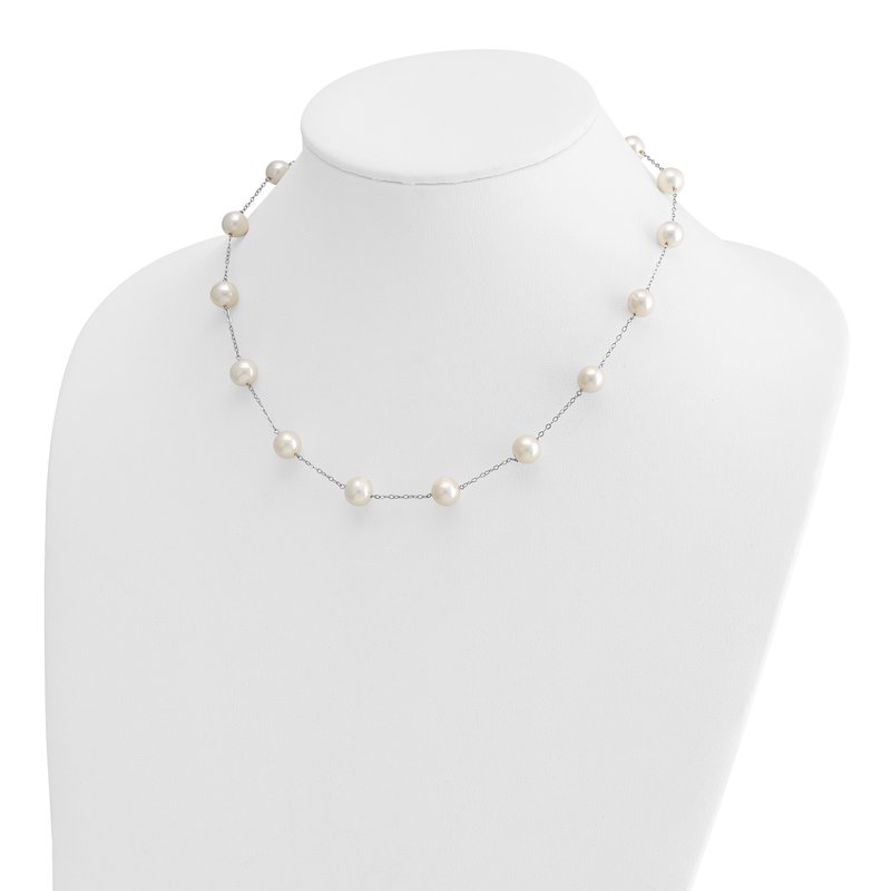 14k White Gold 8-9mm White Freshwater Cultured Pearl 14-Station 18 inch Necklace