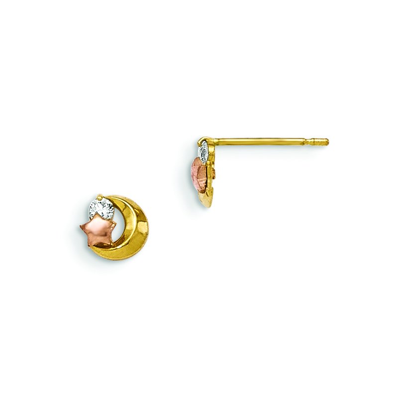 14k Yellow &amp; Rose Gold Madi K CZ Moon and Star Post Earrings