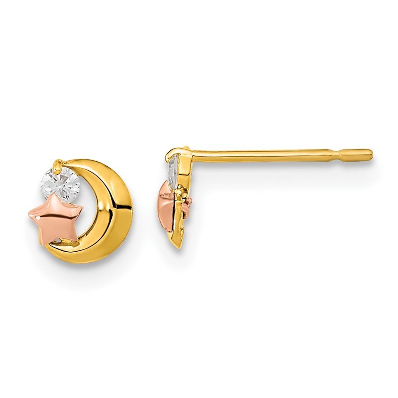14k Yellow &amp; Rose Gold Madi K CZ Moon and Star Post Earrings